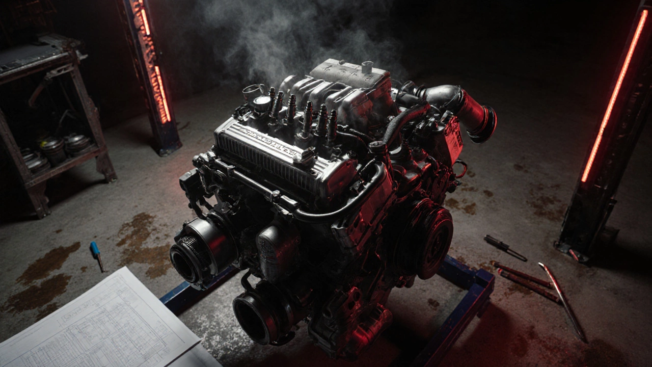 Установка турбонаддува на двигатель Toyota Corolla с видимыми модернизированными компонентами.