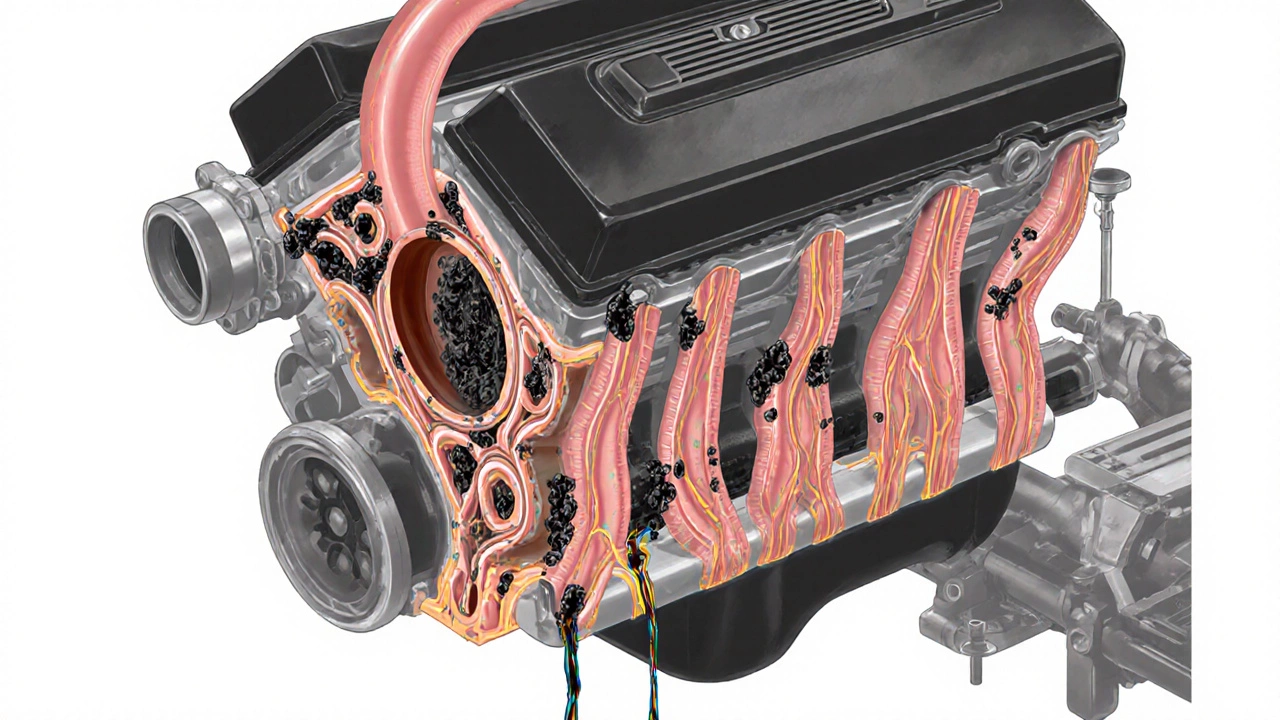 Внутренние масляные каналы двигателя забиты шламом, как закупоренные артерии.