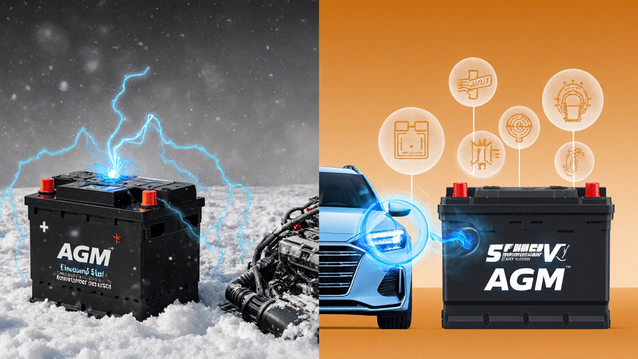 Сравнение обычного и AGM-аккумулятора: слабый запуск двигателя в мороз против стабильной энергии в современном авто.