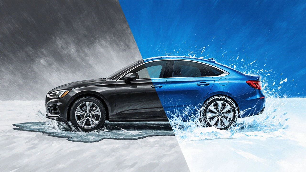 Сравнение: всесезонные шины скользят по льду, шипованные — уверенно держат дорогу.