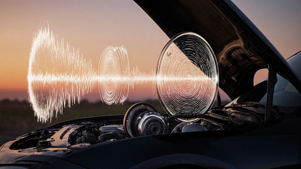 Звуковые волны над двигателем, показывающие шелест, стук и скрежет ремня ГРМ