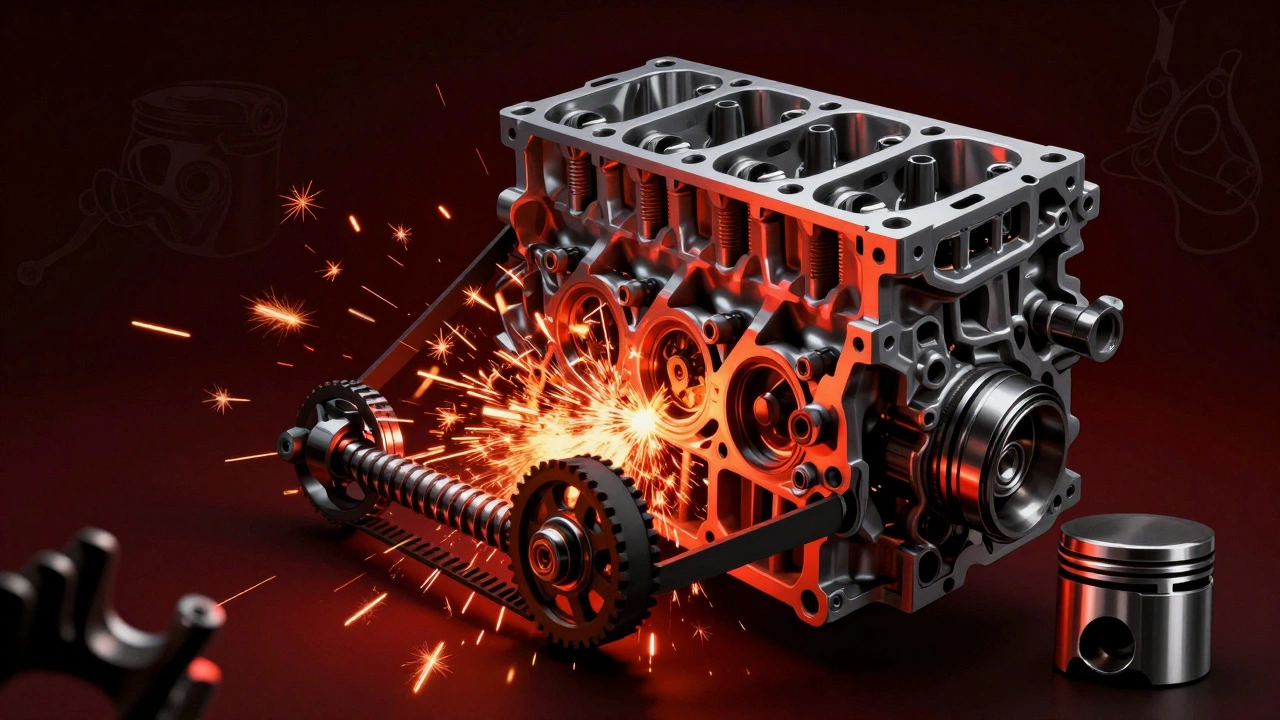 Разрыв ремня ГРМ из-за заклинившего ролика, столкновение поршней и клапанов в двигателе