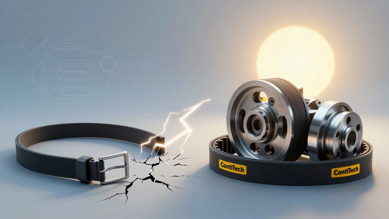 Сравнение порванного и нового ремня ГРМ: разрушение против надёжности.