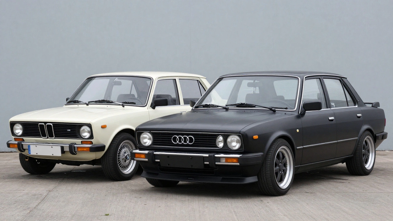 Сравнение: слева — хаотичный тюнинг Лады с несовместимыми деталями, справа — гармоничная модернизация с матовым покрытием и улучшенными линиями.