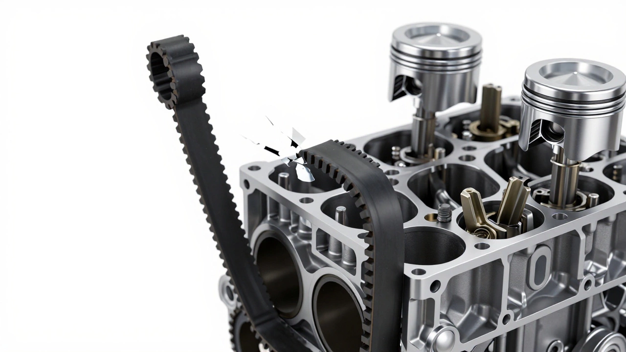 3D-модель двигателя с разорванным ремнем ГРМ и загнутым клапаном