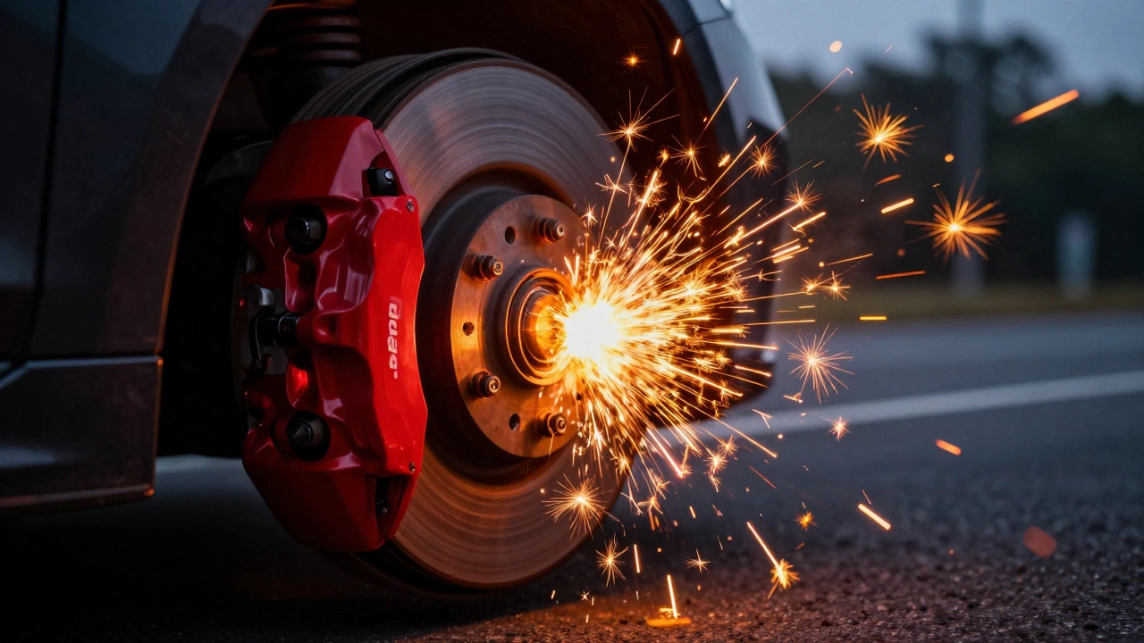 Визуализация скрежета и перегрева тормозного диска при критическом износе